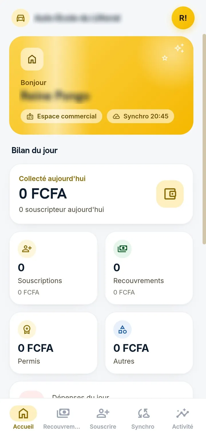Field app for a sales agent: today's summary